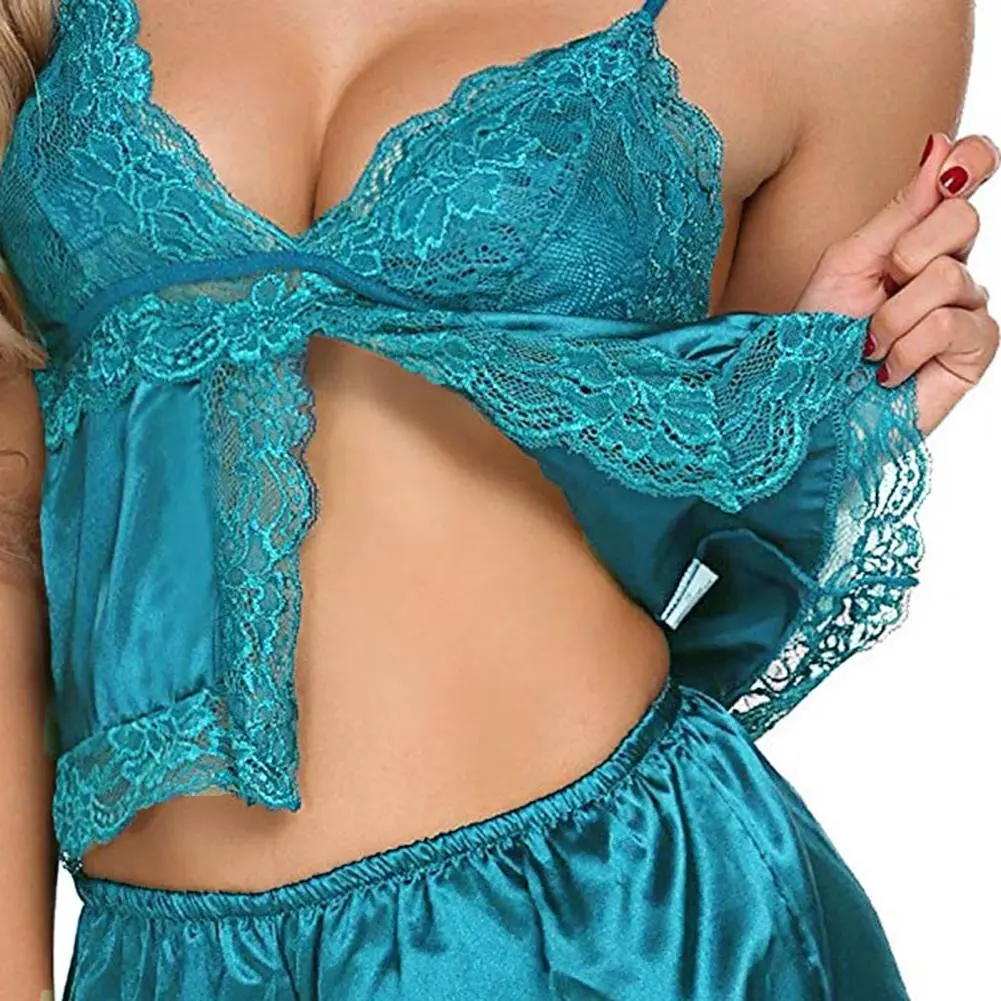 2025 Seductive Lace Camisole Shorts Women Lace Crochet Sexy Spaghetti Strips See Through Nightdress Sleepwear Babydolls Pajamas