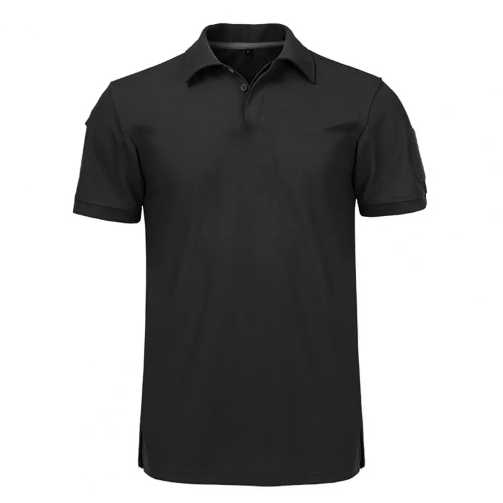 2025 Men Military T-shirt Lapel Short Sleeve Solid Color Buttons Quick Drying Top for Outdoor Sports Sweat Absorbent t-shirt