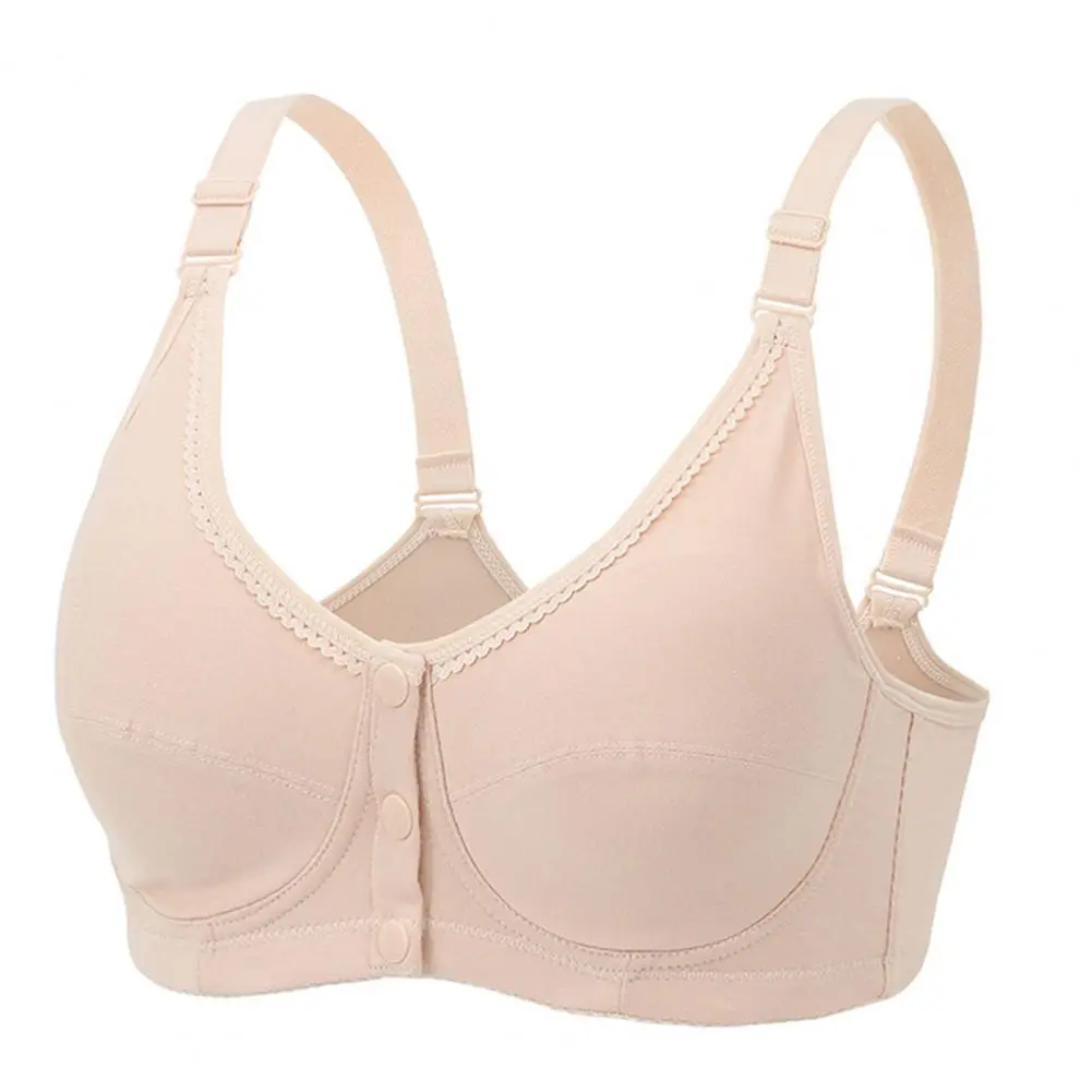 2025 Women Bra Front Button Closure Wire-free Bra Elastic Thin No Wire Soft Wide Shoulder Strap Mid-aged Women Mother Bra