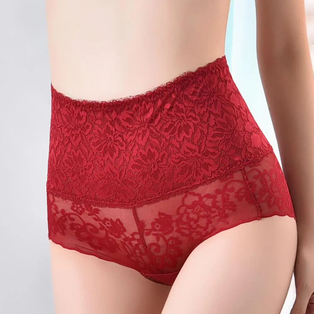 2025 Cotton Women Panties High Waist See-through Lace Panties Breathable Embroidery Tummy Control Lace Briefs Women Underpants