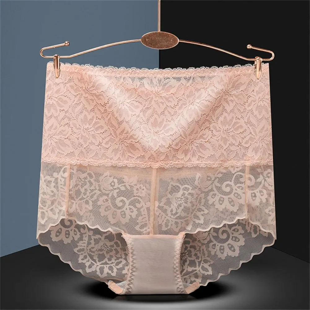 2025 Cotton Women Panties High Waist See-through Lace Panties Breathable Embroidery Tummy Control Lace Briefs Women Underpants