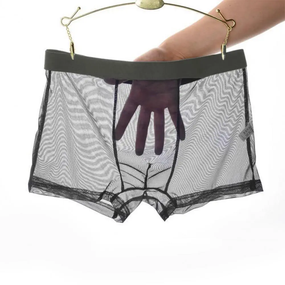 Men Boxers Breathable Low Waist Ice Silk Cooling Men Underpants Sexy See-through Summer Sports Men Boxers Shorts Club Boxers