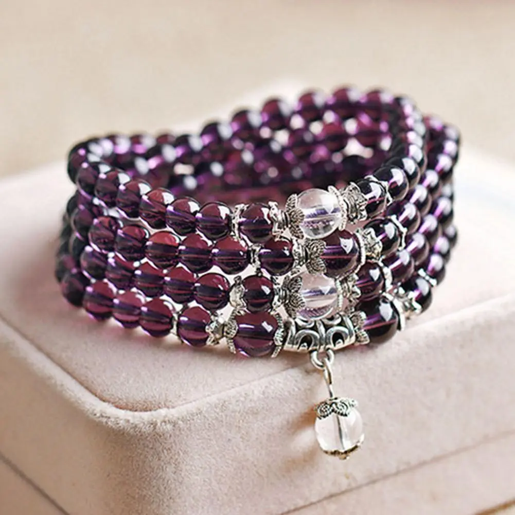 Women Faux Crystal Bracelet Amethyst 72cm Long Sweater Necklace Ethnic Style Ethnic Style Crystal Beaded Bracelet Jewelry Gifts