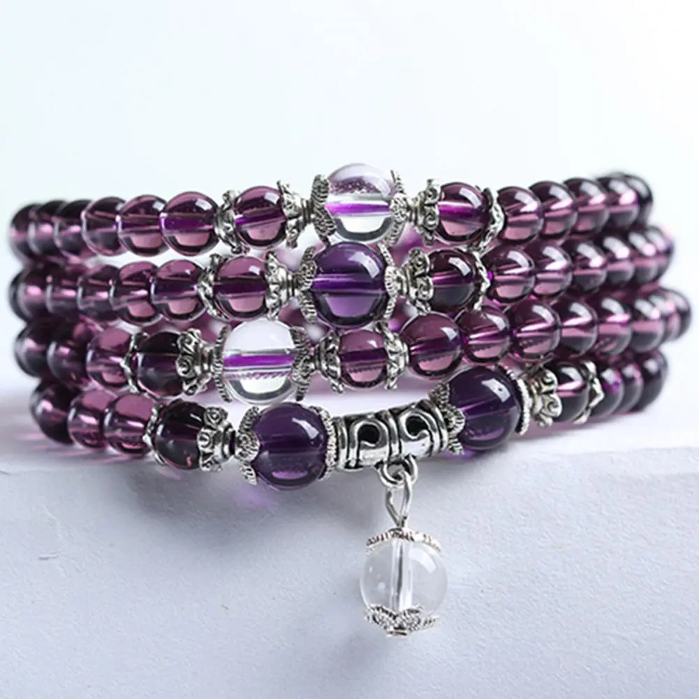 Women Faux Crystal Bracelet Amethyst 72cm Long Sweater Necklace Ethnic Style Ethnic Style Crystal Beaded Bracelet Jewelry Gifts