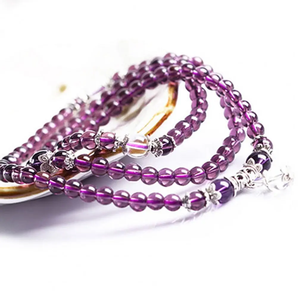 Women Faux Crystal Bracelet Amethyst 72cm Long Sweater Necklace Ethnic Style Ethnic Style Crystal Beaded Bracelet Jewelry Gifts