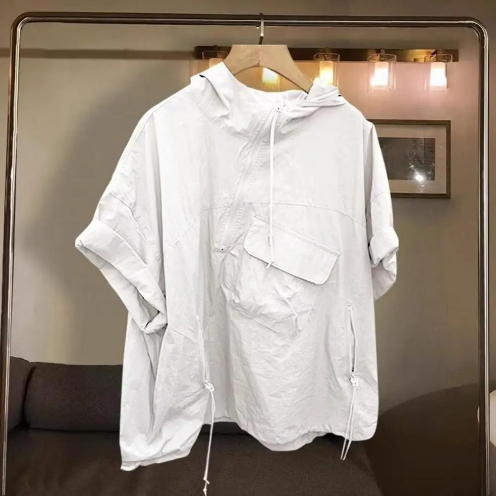 Men Zipper Shirt Hooded  Short Sleeve Quick-Dry Gym T-Shirt Sports Hoodie T Shirt Black 2024 Summer Top Tees Tshirt Streetwear