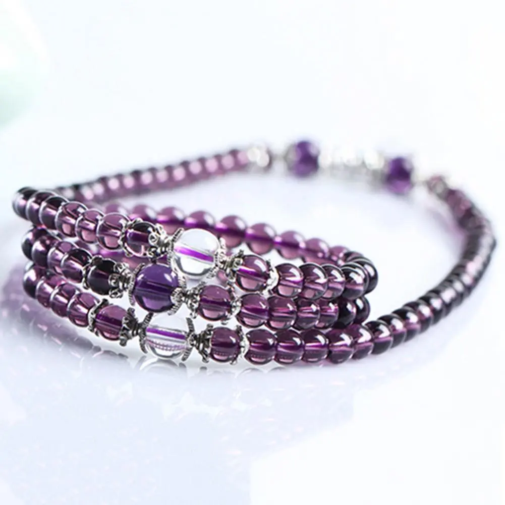 Women Faux Crystal Bracelet Amethyst 72cm Long Sweater Necklace Ethnic Style Ethnic Style Crystal Beaded Bracelet Jewelry Gifts