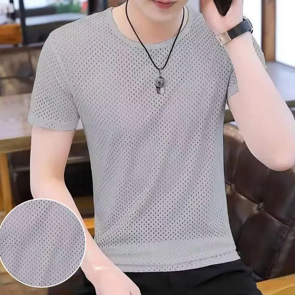 2025 Mesh Holes Short Sleeved Men's T-Shirt Summer Quick Drying Wide Fitness Sports Half Sleeved Comfortable Wearing T-Shirt