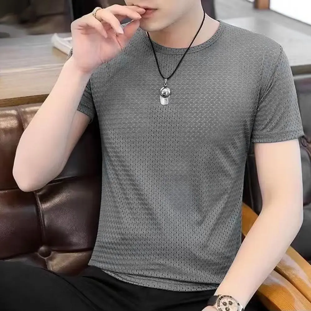 2025 Mesh Holes Short Sleeved Men's T-Shirt Summer Quick Drying Wide Fitness Sports Half Sleeved Comfortable Wearing T-Shirt
