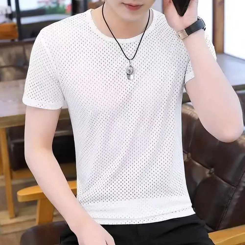 2025 Mesh Holes Short Sleeved Men's T-Shirt Summer Quick Drying Wide Fitness Sports Half Sleeved Comfortable Wearing T-Shirt