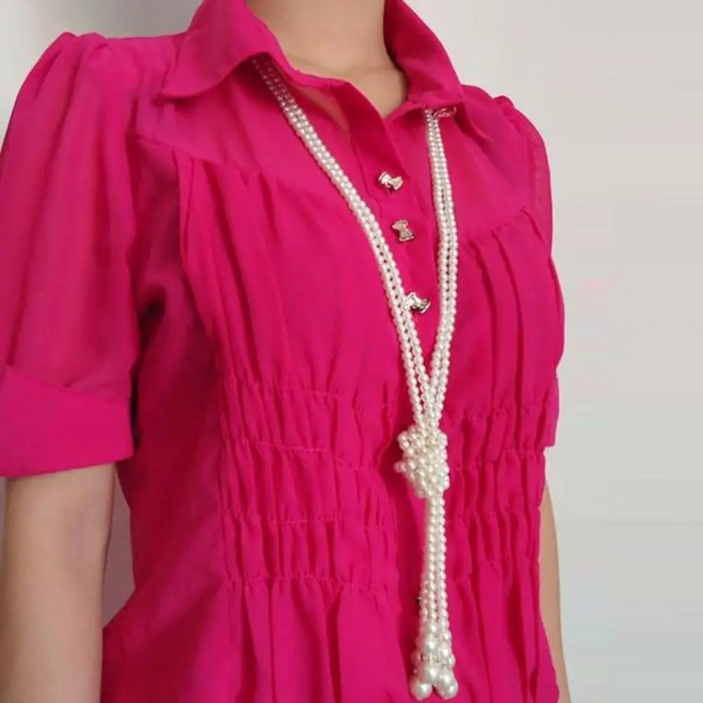 2025 Faux Pearl Necklace White Color Knotted Beaded Long Tassel Neck Chain Elegant Dress Sweater Necklace Accessories Jewelry