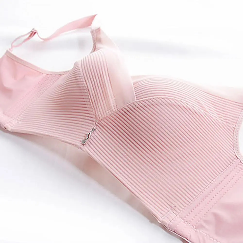 2025 Women Push Up Wireless Brassiere Seamless Bra Mesh Cross Brassiere Underwear Breathable Striped Lace Gathered Seamless Bra