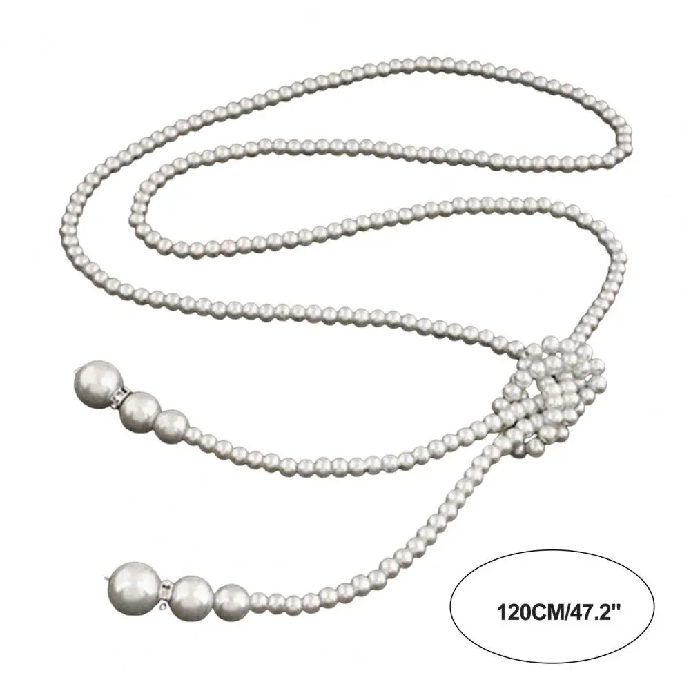 2025 Faux Pearl Necklace White Color Knotted Beaded Long Tassel Neck Chain Elegant Dress Sweater Necklace Accessories Jewelry