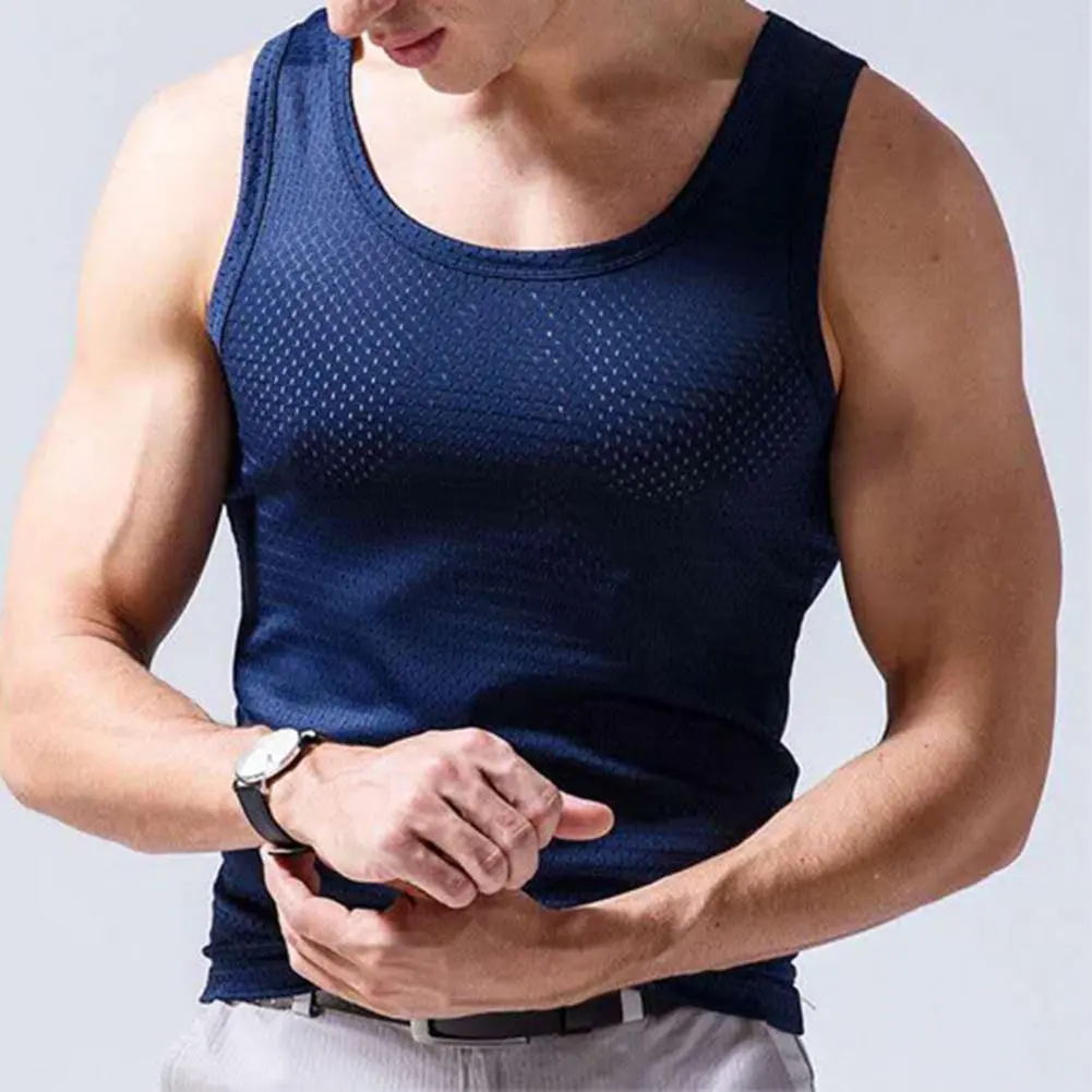 2025 Mesh Hole O Neck Hollow Out Men Tank Top Quick Drying Mesh Hole Breathable Sleeveless T Shirts Summer Cool Vest Tanks