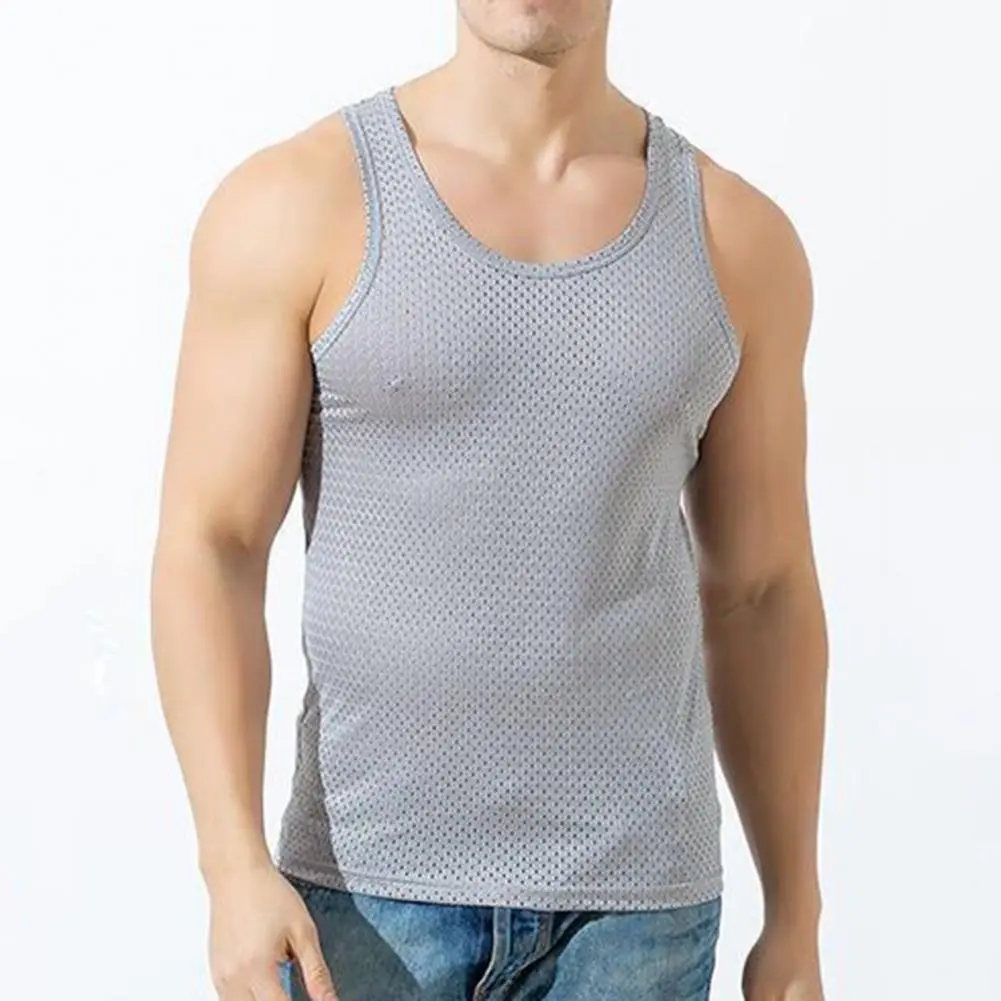 2025 Mesh Hole O Neck Hollow Out Men Tank Top Quick Drying Mesh Hole Breathable Sleeveless T Shirts Summer Cool Vest Tanks