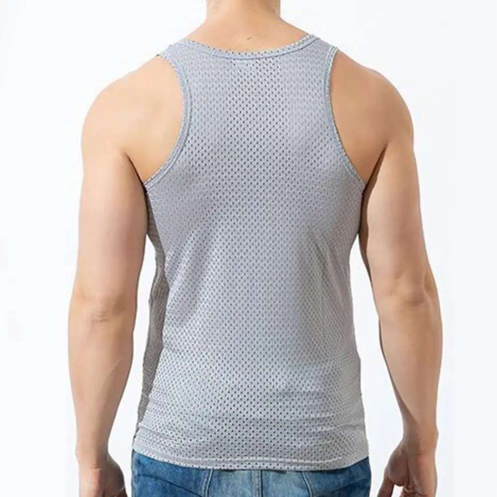 2025 Mesh Hole O Neck Hollow Out Men Tank Top Quick Drying Mesh Hole Breathable Sleeveless T Shirts Summer Cool Vest Tanks