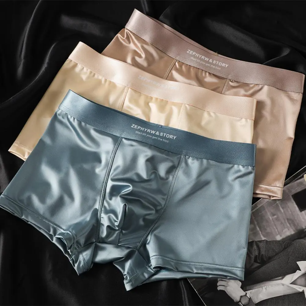 2025 Men Boxer Underwear High Elasticity Breathable 3D Cut U-Convex Smooth Ice Silk Satin Shorts Panties Seamless Panties