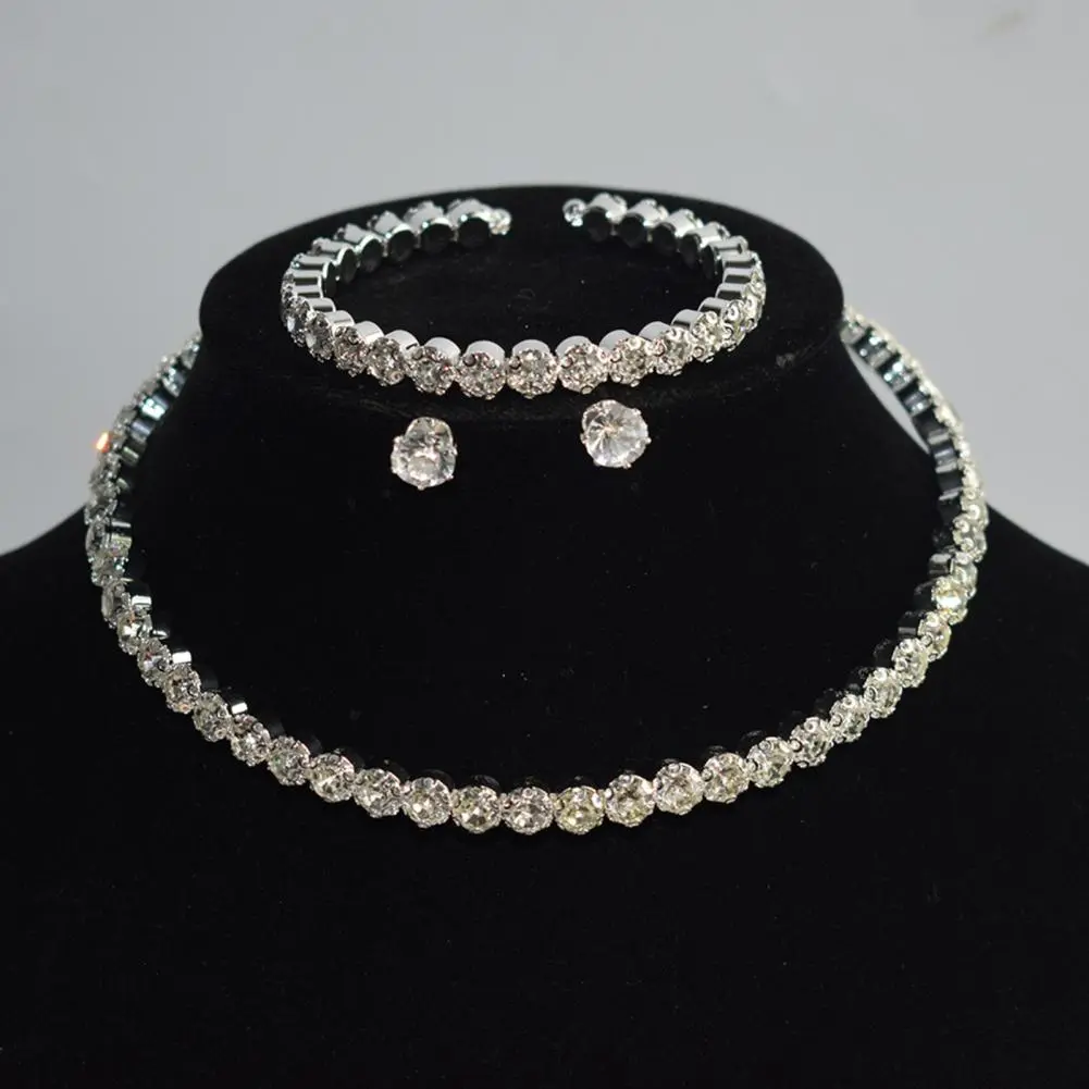2025 4Pcs/Set Jewelry Suit Electroplating High Gloss Luxury Shining Rhinestone Earrings Bracelet Necklace Set Bridal Jewelry Set