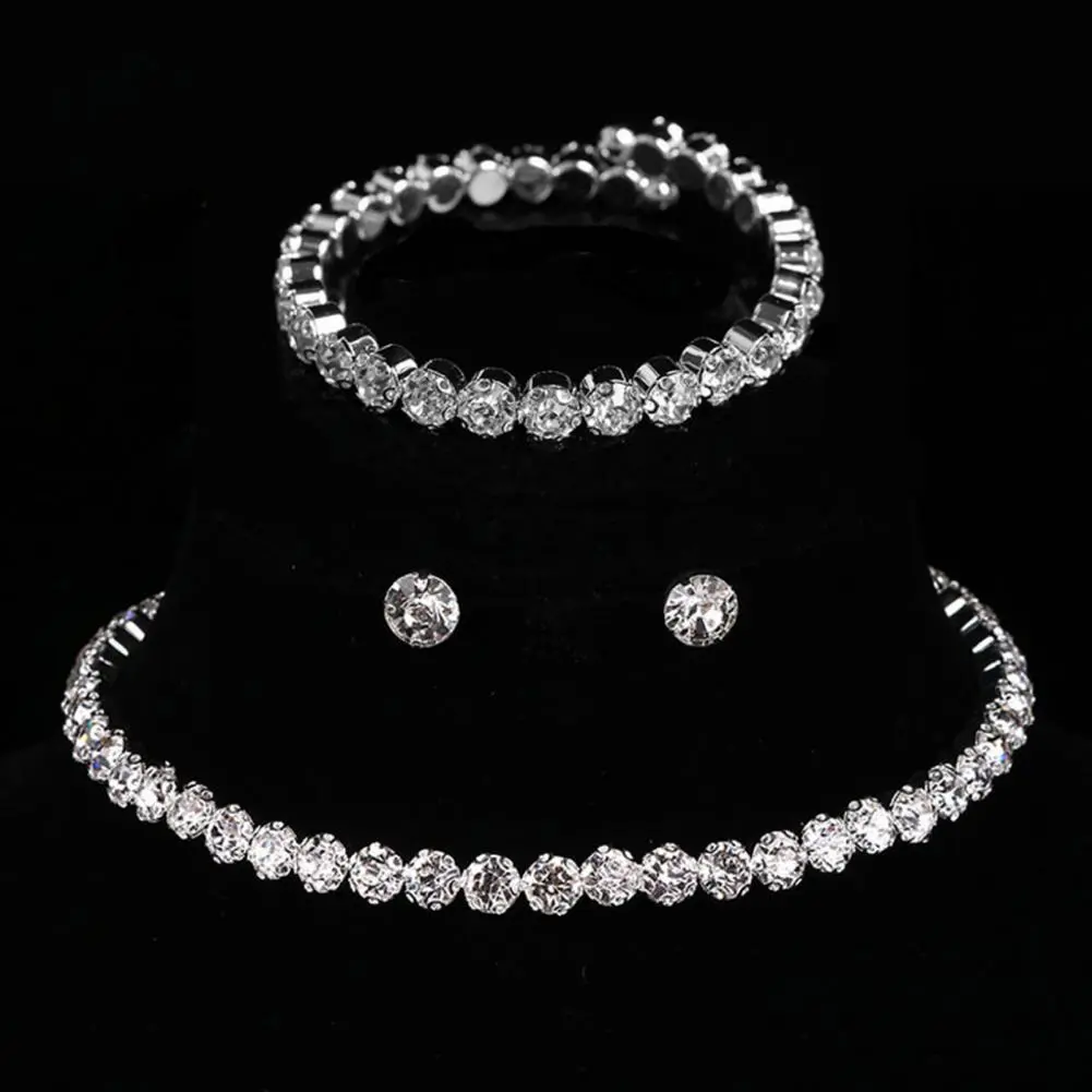 2025 4Pcs/Set Jewelry Suit Electroplating High Gloss Luxury Shining Rhinestone Earrings Bracelet Necklace Set Bridal Jewelry Set