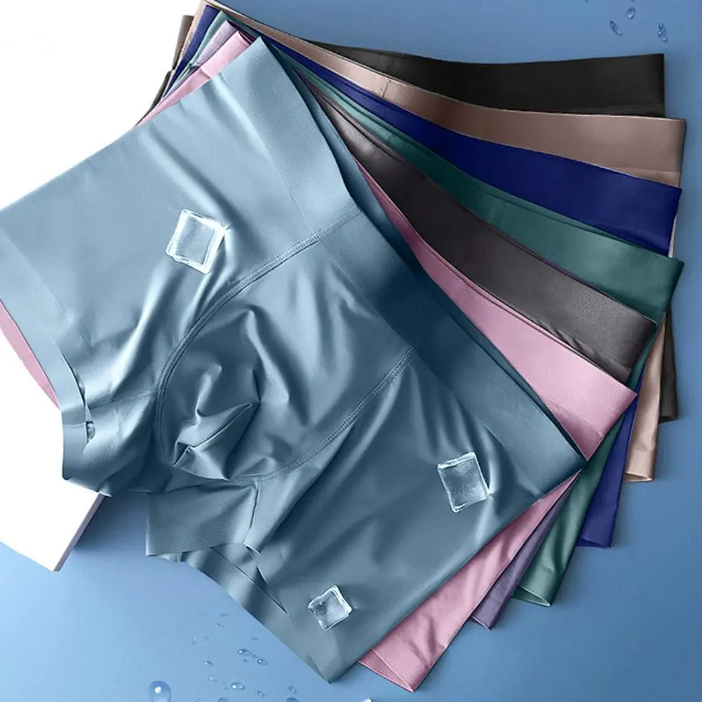 2025 Men Panties U Convex Solid Color Stretchy Seamless Mid Waist Underwear Shorts Plus Size Anti Wrinkle Underpants