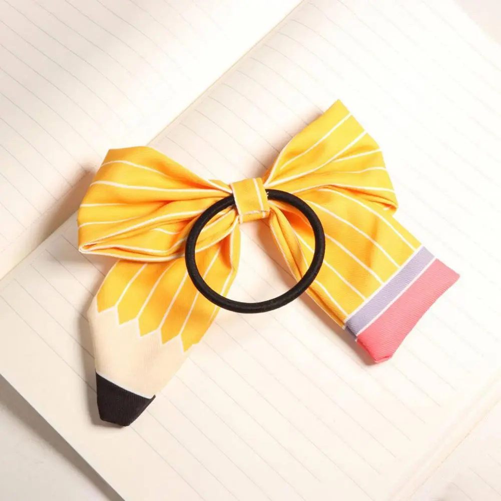 Bow Hairpins Yellow Striped Pencil Bowknot Hair Tie for Women Back-to-school Hair Accessories for Teachers Students