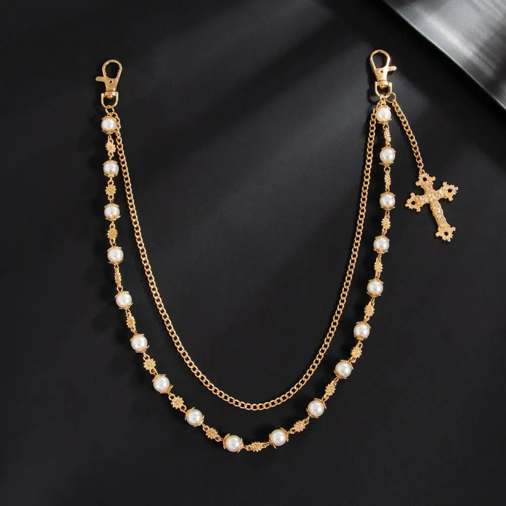 Pants Chain for Street Dancers Exquisite Metal Flower Detail Chain Multi-layered Hip-hop Style Wallet Chain with Faux for Pants