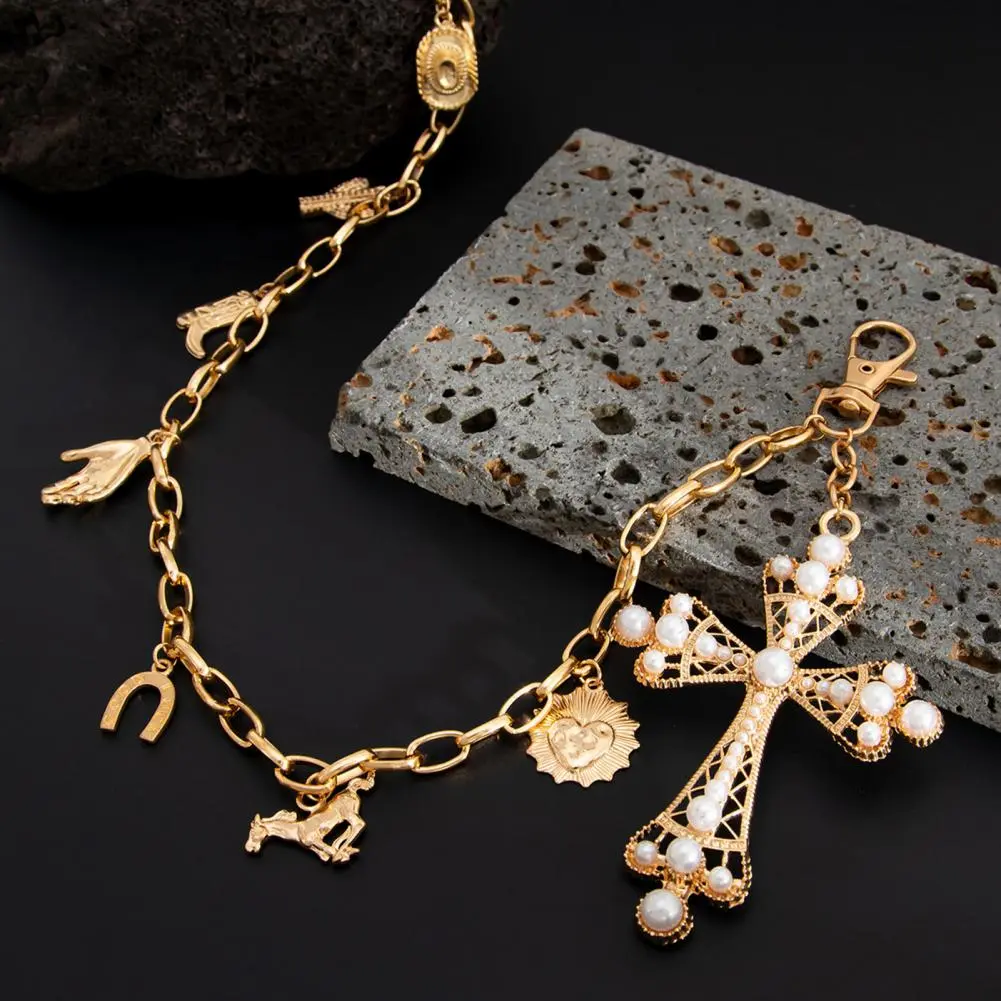 Pants Chain for Street Dancers Exquisite Metal Flower Detail Chain Multi-layered Hip-hop Style Wallet Chain with Faux for Pants