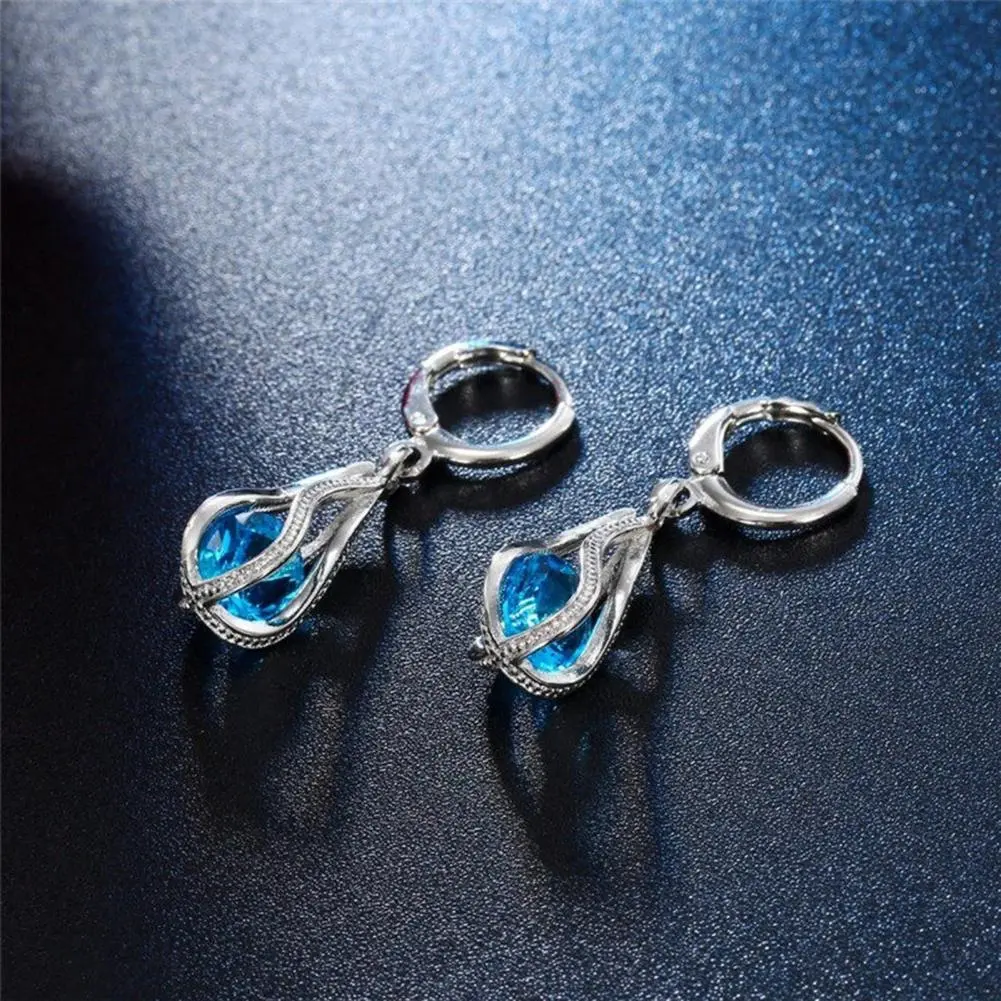 2025 1 Set Pendant Earrings Rhinestone Cubic Zirconia High Gloss Geometric Decoration Shinny Fashion Spiral Shaped Necklace Set