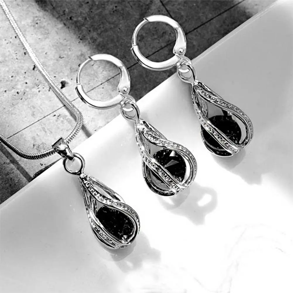 2025 1 Set Pendant Earrings Rhinestone Cubic Zirconia High Gloss Geometric Decoration Shinny Fashion Spiral Shaped Necklace Set