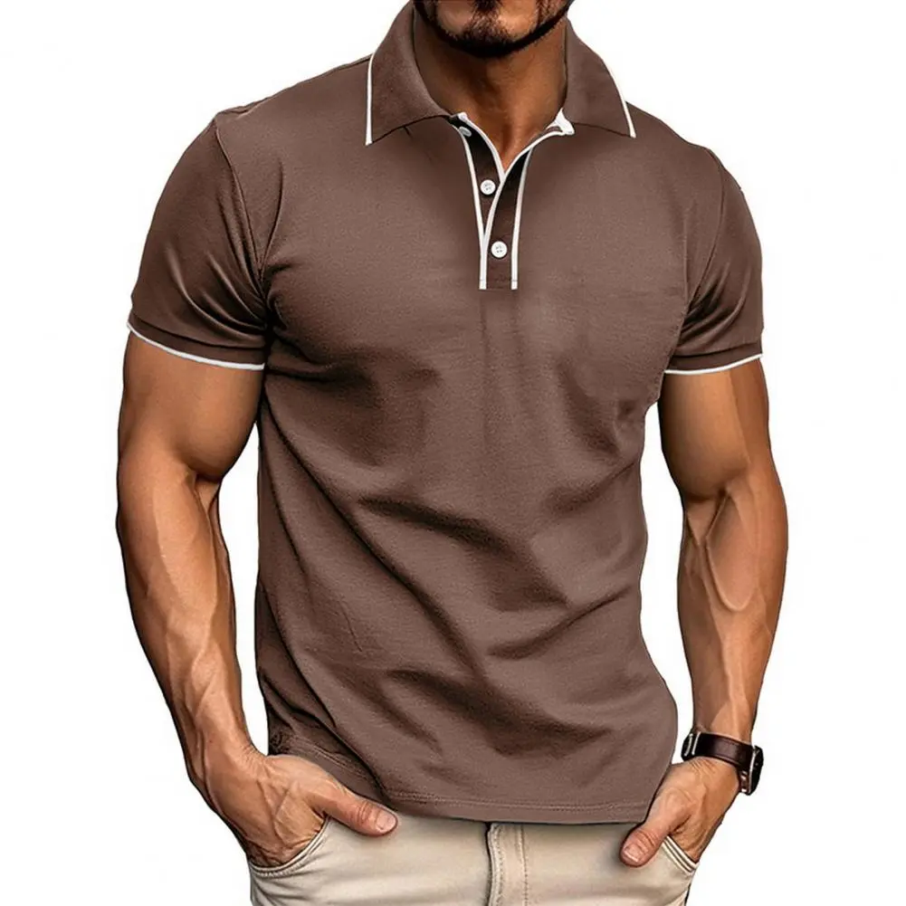 Men T shirt OL Commuter Short sleeved Shirt Color Matching Lapel Button Half open Stitching Sports Tees Top European Size