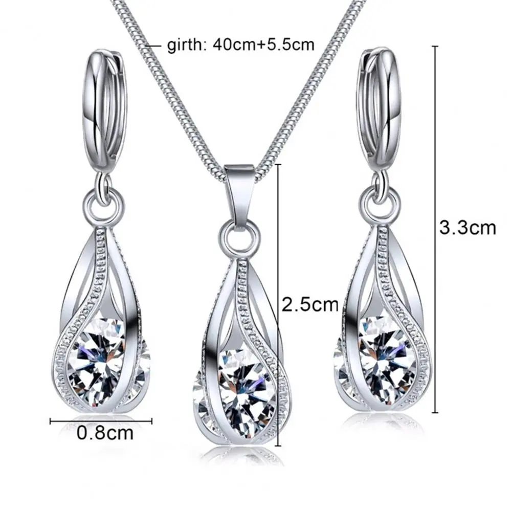 2025 1 Set Pendant Earrings Rhinestone Cubic Zirconia High Gloss Geometric Decoration Shinny Fashion Spiral Shaped Necklace Set