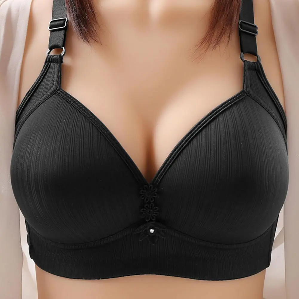 2025 Women Bra Push Up Anti-snagging Wireless Padded SGathering Effect Bra Striped Texture Mother Breast Support Brassiere