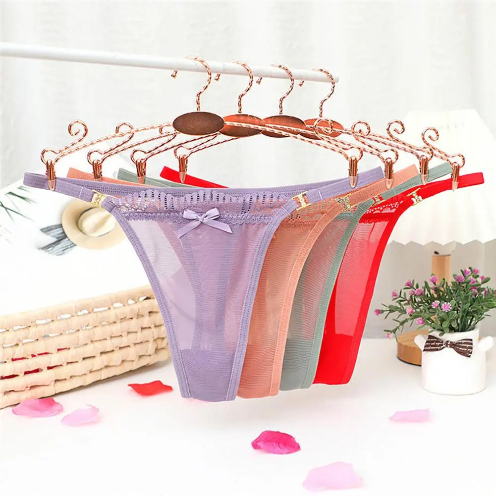 2025 Sexy G-String Briefs Bowknot Decor Transparent Thong See-through Net Yarn Low Rise G-String Briefs Women Lace Trim Thong