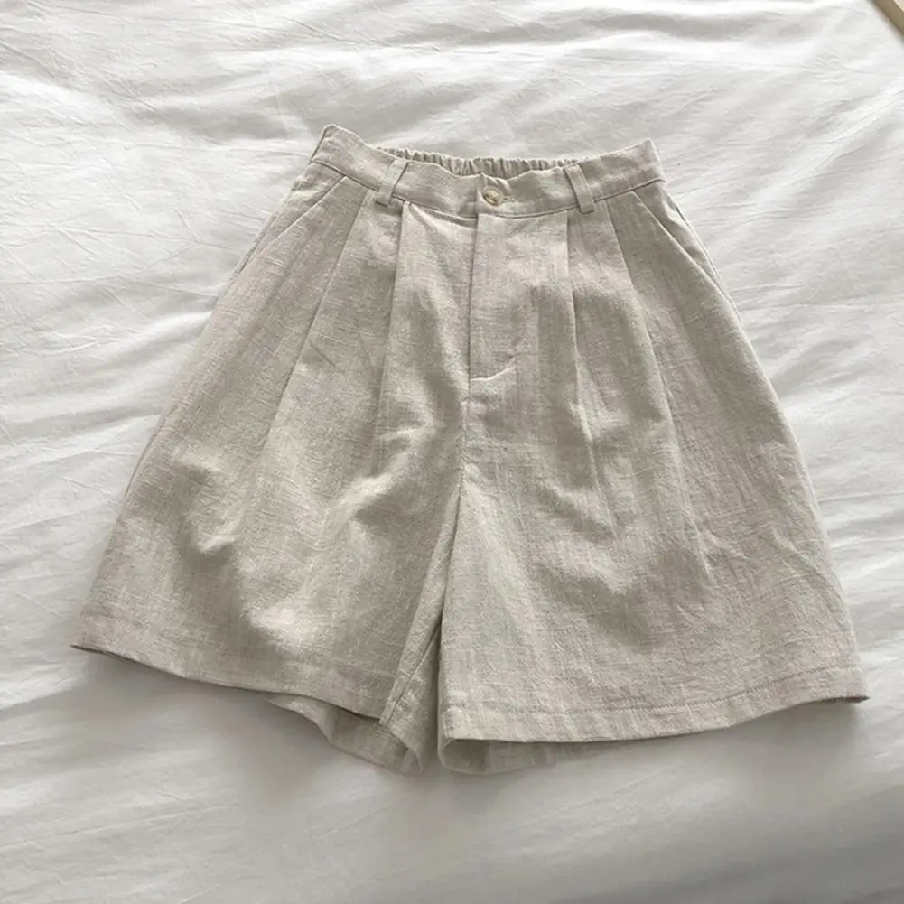 Cotton Women Short Pants High Waist Solid Color Women Casual Shorts Loose Wide Leg Shorts Breathable Sports Shorts Beach Shorts