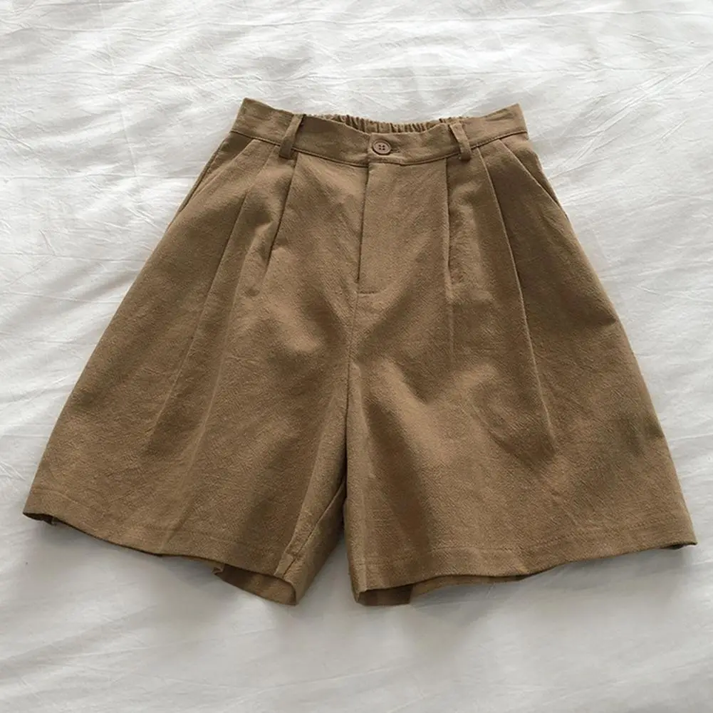 Cotton Women Short Pants High Waist Solid Color Women Casual Shorts Loose Wide Leg Shorts Breathable Sports Shorts Beach Shorts