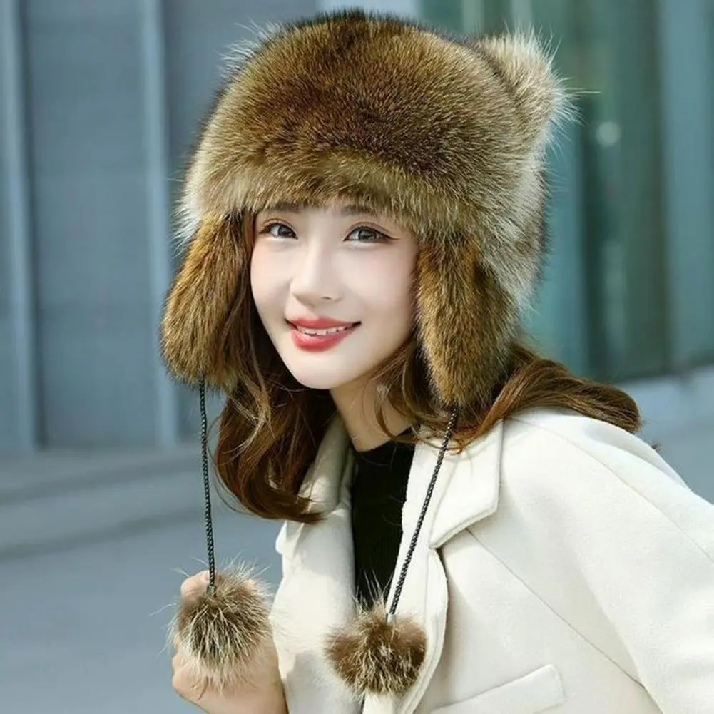 Winter Hat Cute Raccoon Shape Trendy Beanie For Women Thermal Hat Warm Soft Adult Children Raccoon Plush Balls With Tail Hat