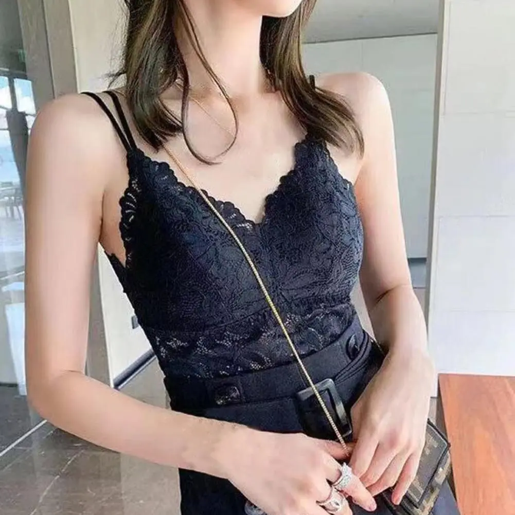 2025 V-neck Sling Padded Butterflies Bra Vest Beauty Back Bra Vest Sweet Hollow Lace Butterflies Beauty Back Women Bralette