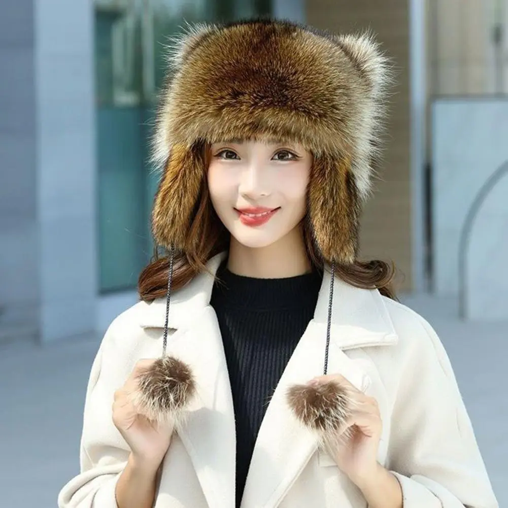 Winter Hat Cute Raccoon Shape Trendy Beanie For Women Thermal Hat Warm Soft Adult Children Raccoon Plush Balls With Tail Hat