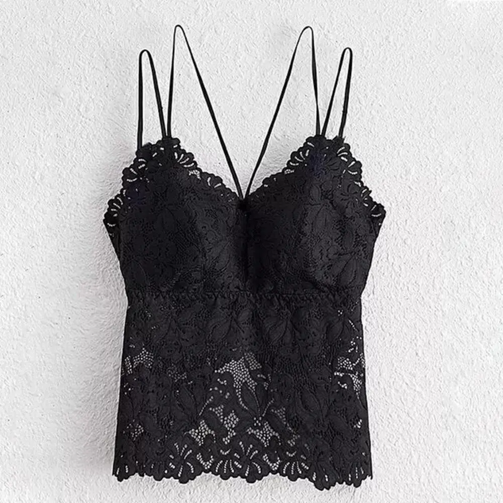 2025 V-neck Sling Padded Butterflies Bra Vest Beauty Back Bra Vest Sweet Hollow Lace Butterflies Beauty Back Women Bralette