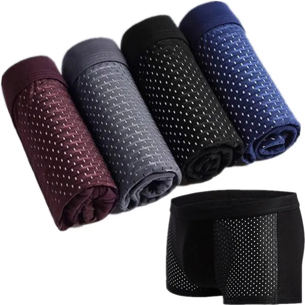 2025 Sexy Men Mesh Hollow Solid Color Boxers U Convex Underwear Breathable Underpants Flat leg pants with mesh breathable Boxers