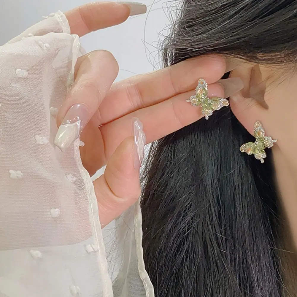 Transformation Symbol Jewelry Small Glam Earrings Olive Green Zircon Butterfly Stud Earrings Women's Gemstone Ear for Birthdays