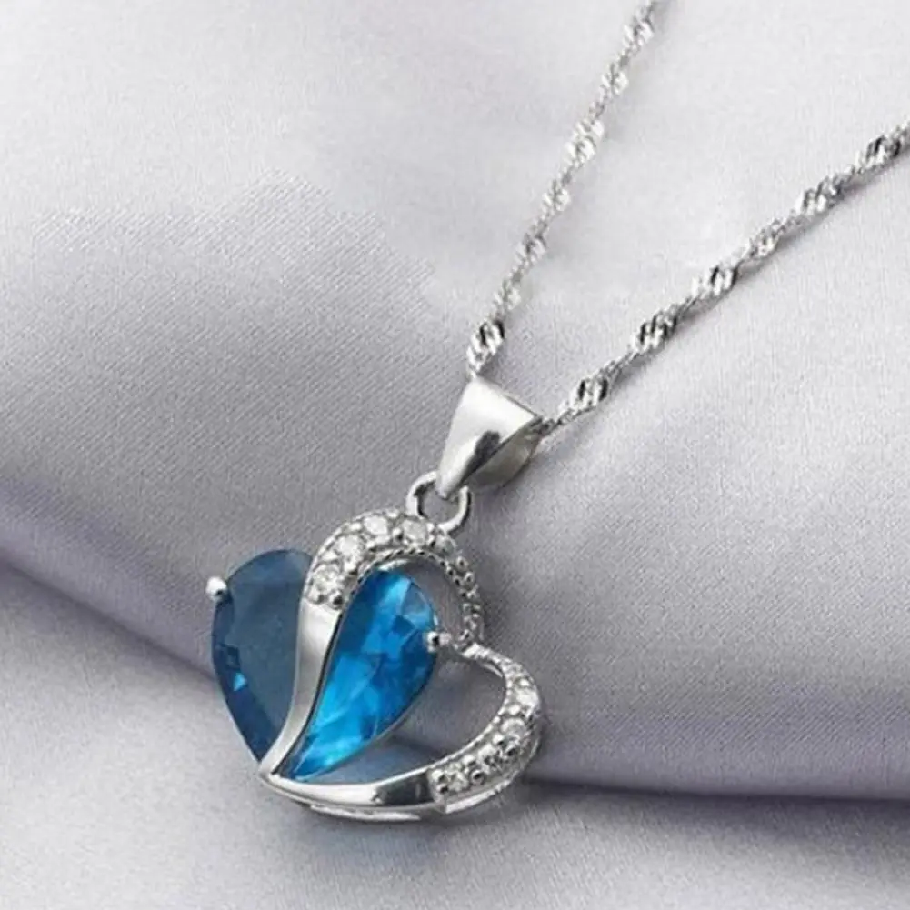 Heart Necklace Heart Cubic Zirconia Inlaid Jewelry Heart Shape Pendant Necklace 2025 Colorful Crystal Ocean Hearts Necklaces