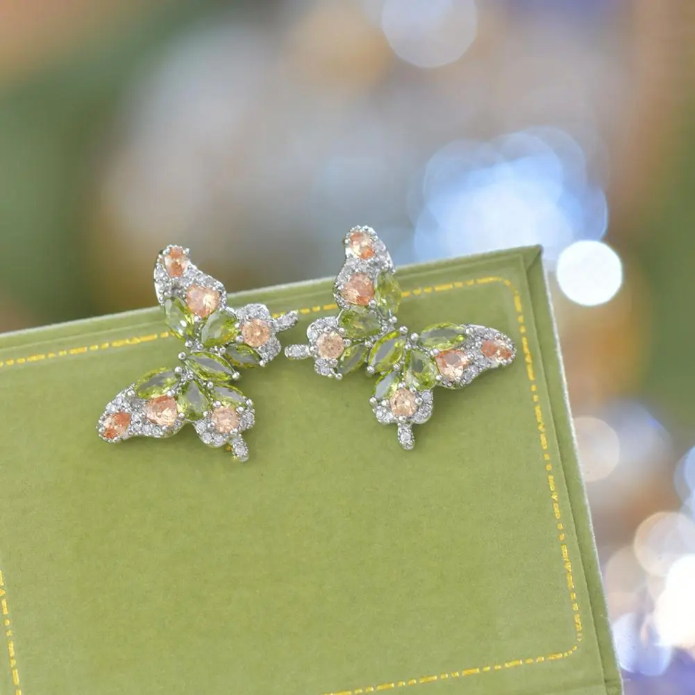 Transformation Symbol Jewelry Small Glam Earrings Olive Green Zircon Butterfly Stud Earrings Women's Gemstone Ear for Birthdays