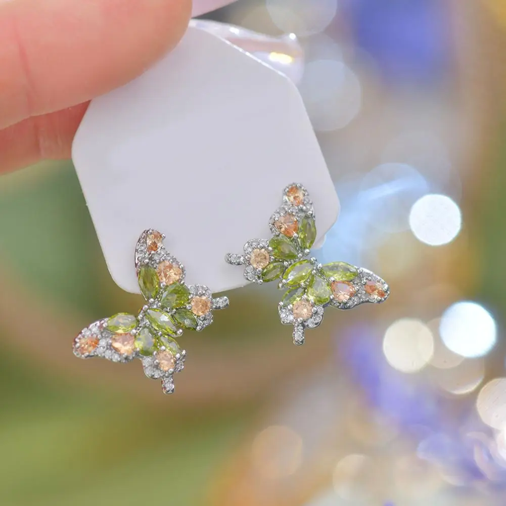 Transformation Symbol Jewelry Small Glam Earrings Olive Green Zircon Butterfly Stud Earrings Women's Gemstone Ear for Birthdays