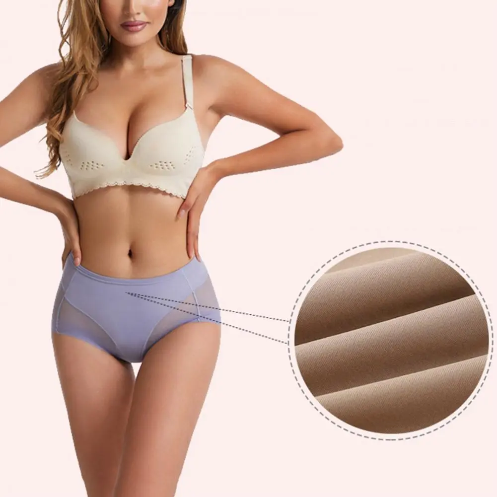 Women High-waisted Briefs Seamless Shaping Briefs Comfortable Women's Mid-rise Mesh Yarn Splicing Panties High for Sleep