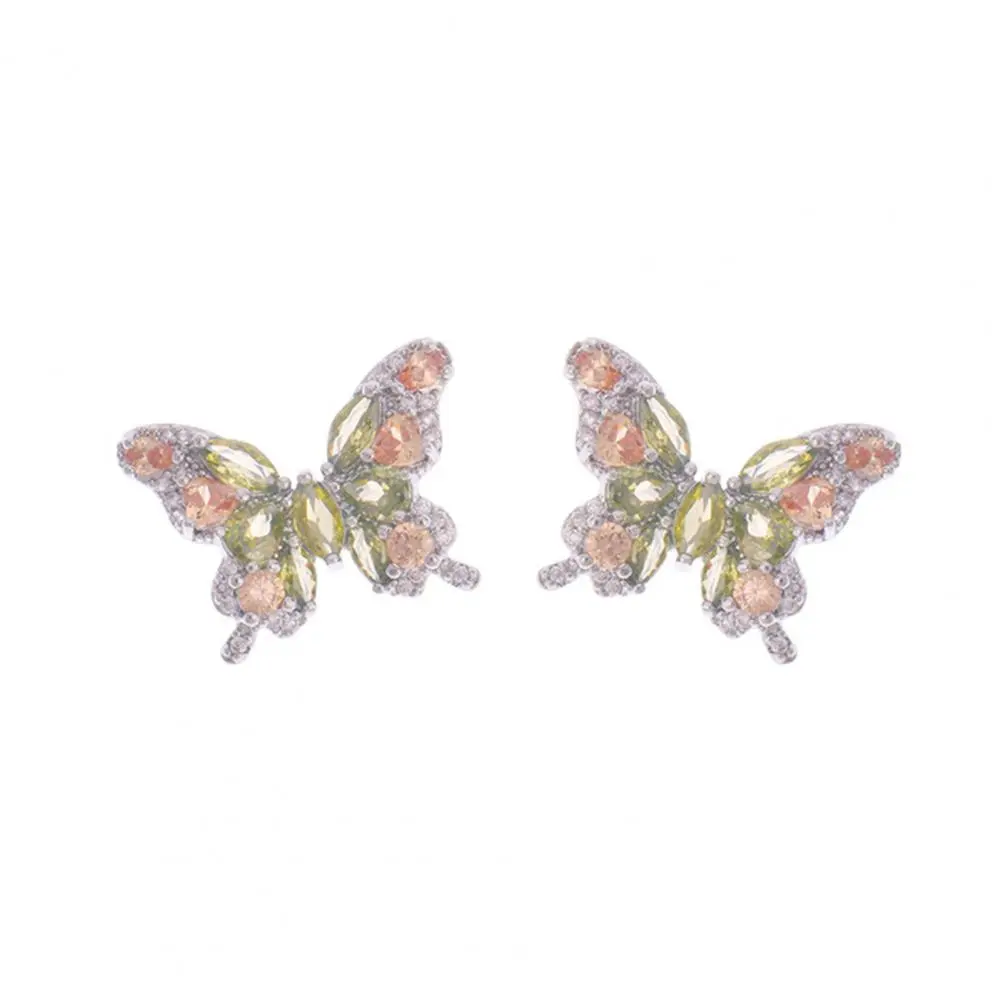 Transformation Symbol Jewelry Small Glam Earrings Olive Green Zircon Butterfly Stud Earrings Women's Gemstone Ear for Birthdays