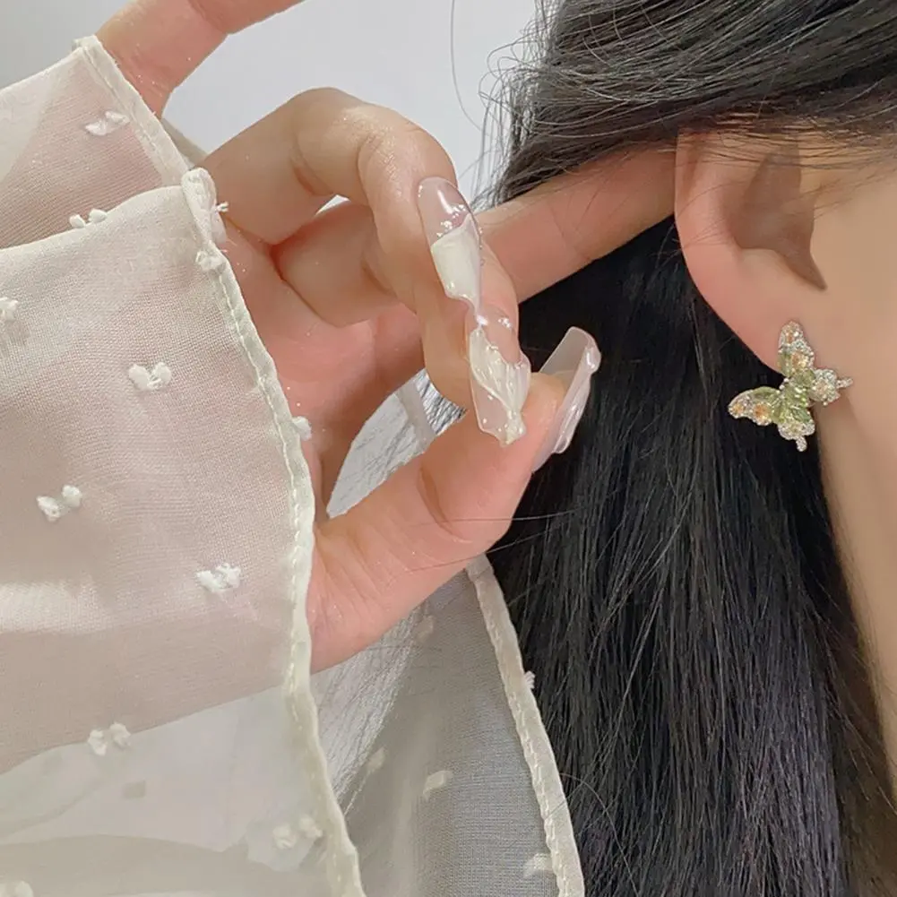Transformation Symbol Jewelry Small Glam Earrings Olive Green Zircon Butterfly Stud Earrings Women's Gemstone Ear for Birthdays