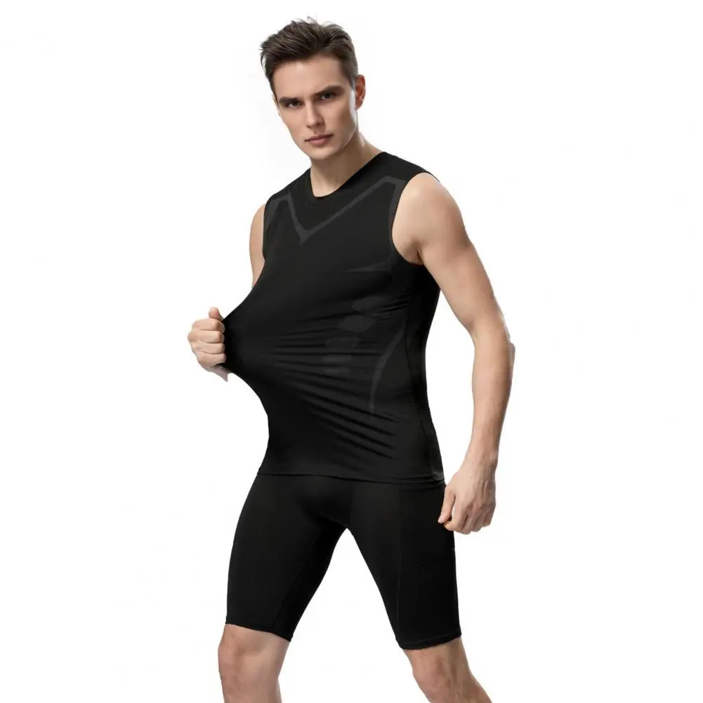 Strength Defining Muscle Shirt Body-shaping Shirt for Back Support Men's Round Neck Sleeveless Fitness for Vitality for Active