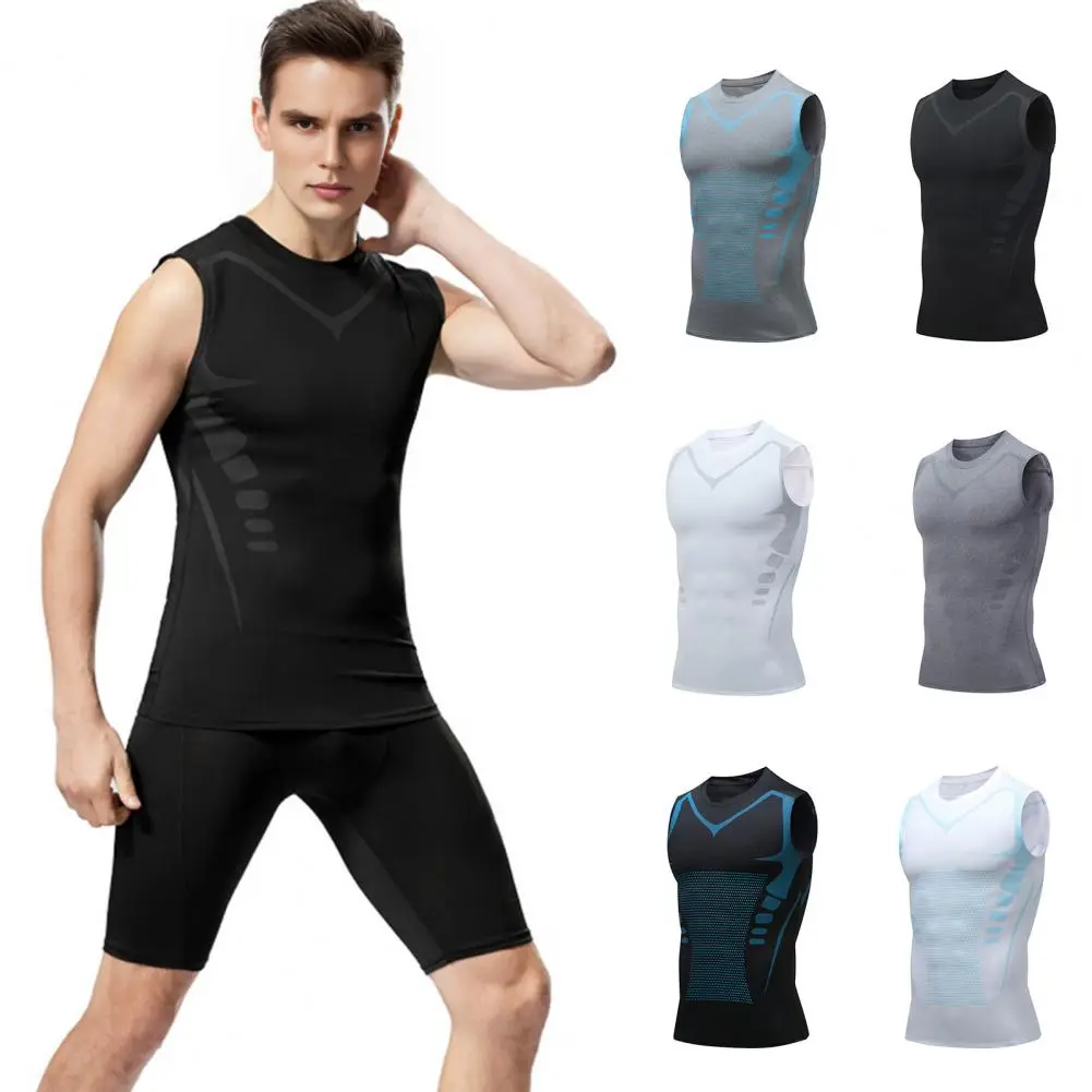 Strength Defining Muscle Shirt Body-shaping Shirt for Back Support Men's Round Neck Sleeveless Fitness for Vitality for Active
