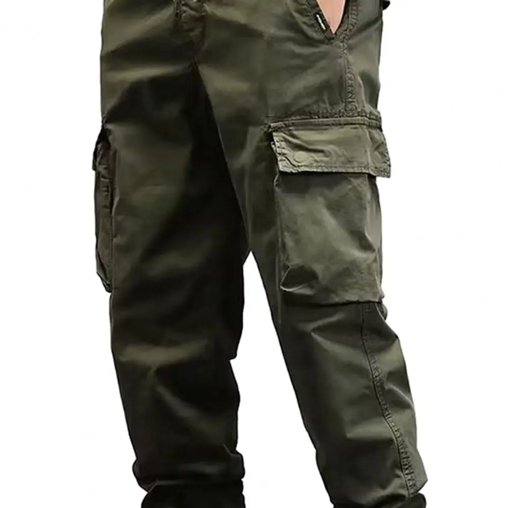 Drawstring Cargo Pants with Multiple Pockets Elastic Waist Solid Color Spring Autumn Sweatpants rmy Joggers Pants